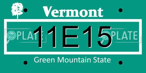 11E15 Vermont License Plate