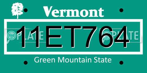 11ET764 Vermont License Plate