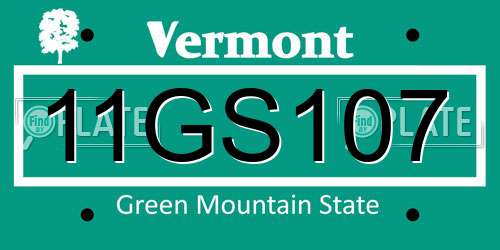 11GS107 Vermont License Plate