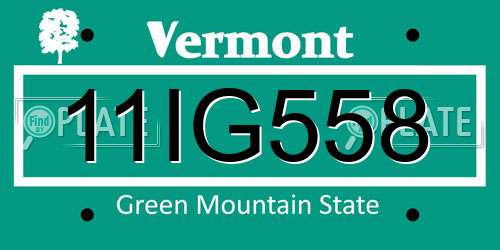 11IG558 Vermont License Plate
