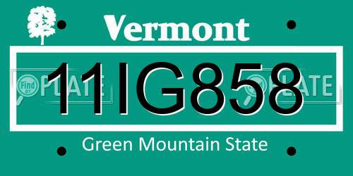11IG858 Vermont License Plate
