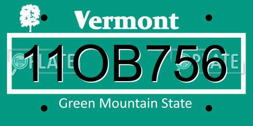 11OB756 Vermont License Plate