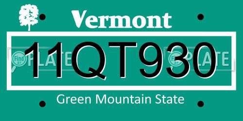 11QT930 Vermont License Plate