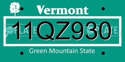 11QZ930 Vermont License Plate
