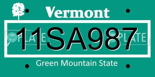 11SA987 Vermont License Plate