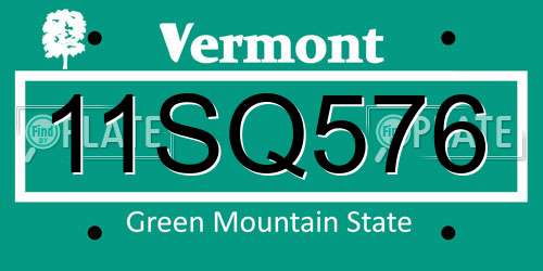 11SQ576 Vermont License Plate
