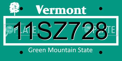 11SZ728 Vermont License Plate