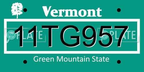 11TG957 Vermont License Plate