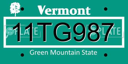 11TG987 Vermont License Plate