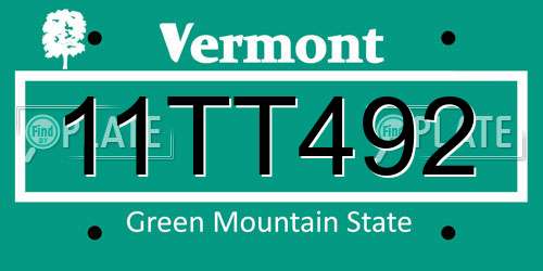 11TT492 Vermont License Plate