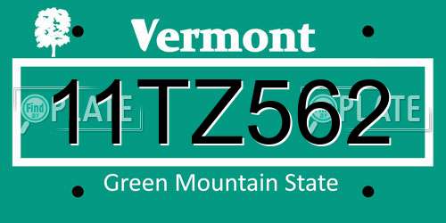 11TZ562 Vermont License Plate
