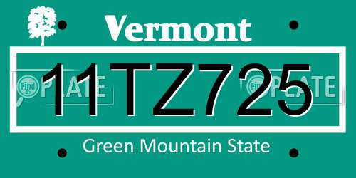 11TZ725 Vermont License Plate