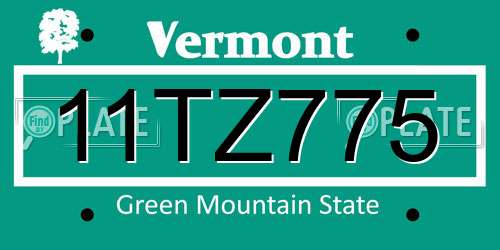 11TZ775 Vermont License Plate