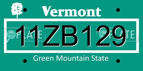 11ZB129 Vermont License Plate