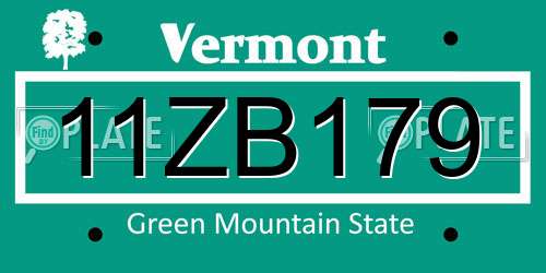 11ZB179 Vermont License Plate