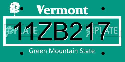 11ZB217 Vermont License Plate