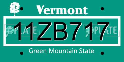 11ZB717 Vermont License Plate