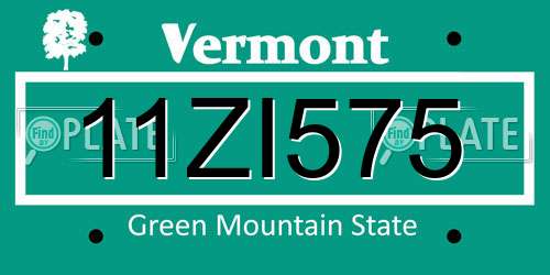 11ZI575 Vermont License Plate