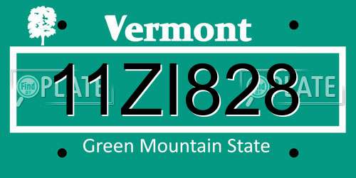11ZI828 Vermont License Plate