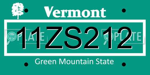 11ZS212 Vermont License Plate