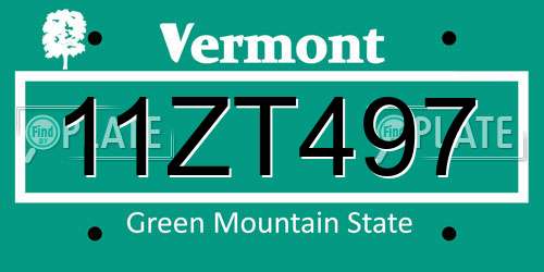 11ZT497 Vermont License Plate
