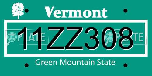 11ZZ308 Vermont License Plate