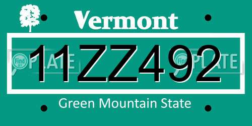 11ZZ492 Vermont License Plate