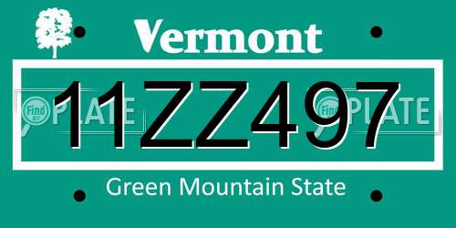 11ZZ497 Vermont License Plate