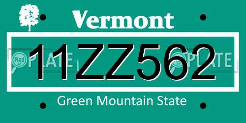 11ZZ562 Vermont License Plate