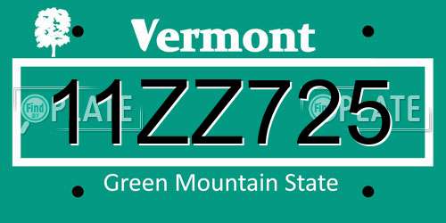 11ZZ725 Vermont License Plate