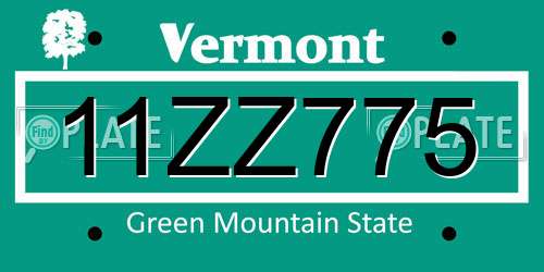 11ZZ775 Vermont License Plate