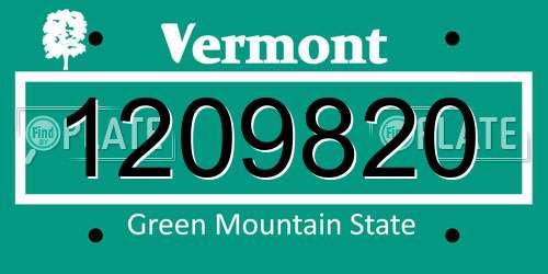 1209820 Vermont License Plate