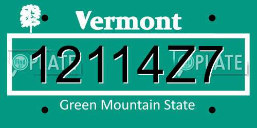 12114Z7 Vermont License Plate