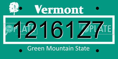 12161Z7 Vermont License Plate