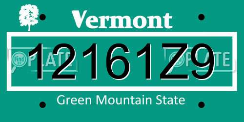 12161Z9 Vermont License Plate
