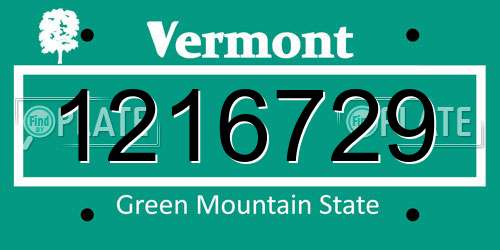 1216729 Vermont License Plate