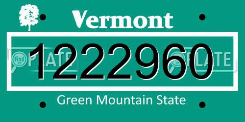 1222960 Vermont License Plate