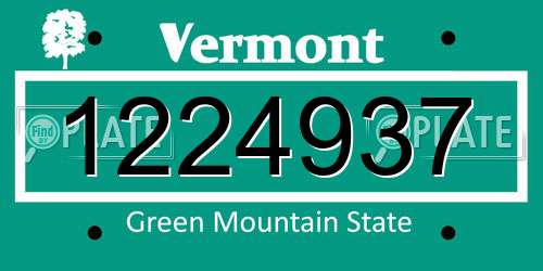 1224937 Vermont License Plate
