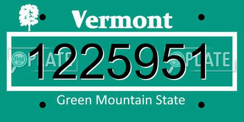 1225951 Vermont License Plate