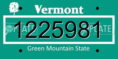 1225981 Vermont License Plate