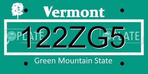 122ZG5 Vermont License Plate