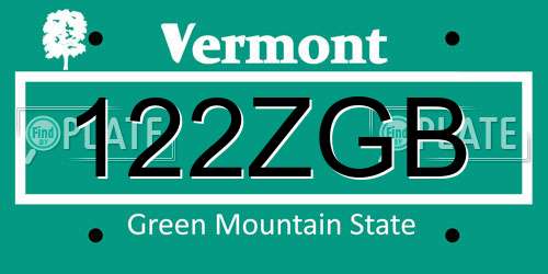 122ZGB Vermont License Plate