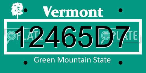 12465D7 Vermont License Plate