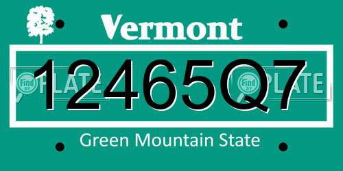 12465Q7 Vermont License Plate