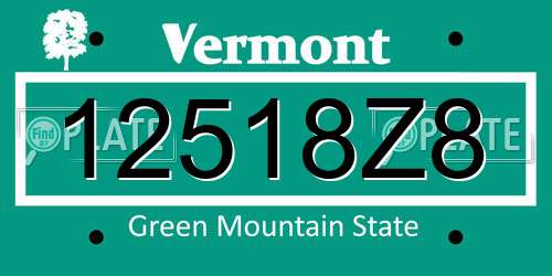 12518Z8 Vermont License Plate