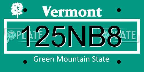 125NB8 Vermont License Plate