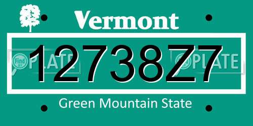 12738Z7 Vermont License Plate