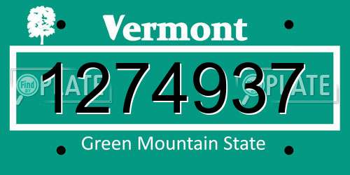 1274937 Vermont License Plate