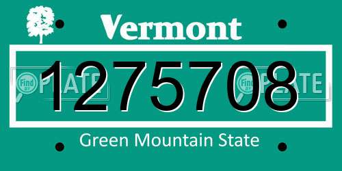 1275708 Vermont License Plate