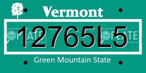 12765L5 Vermont License Plate